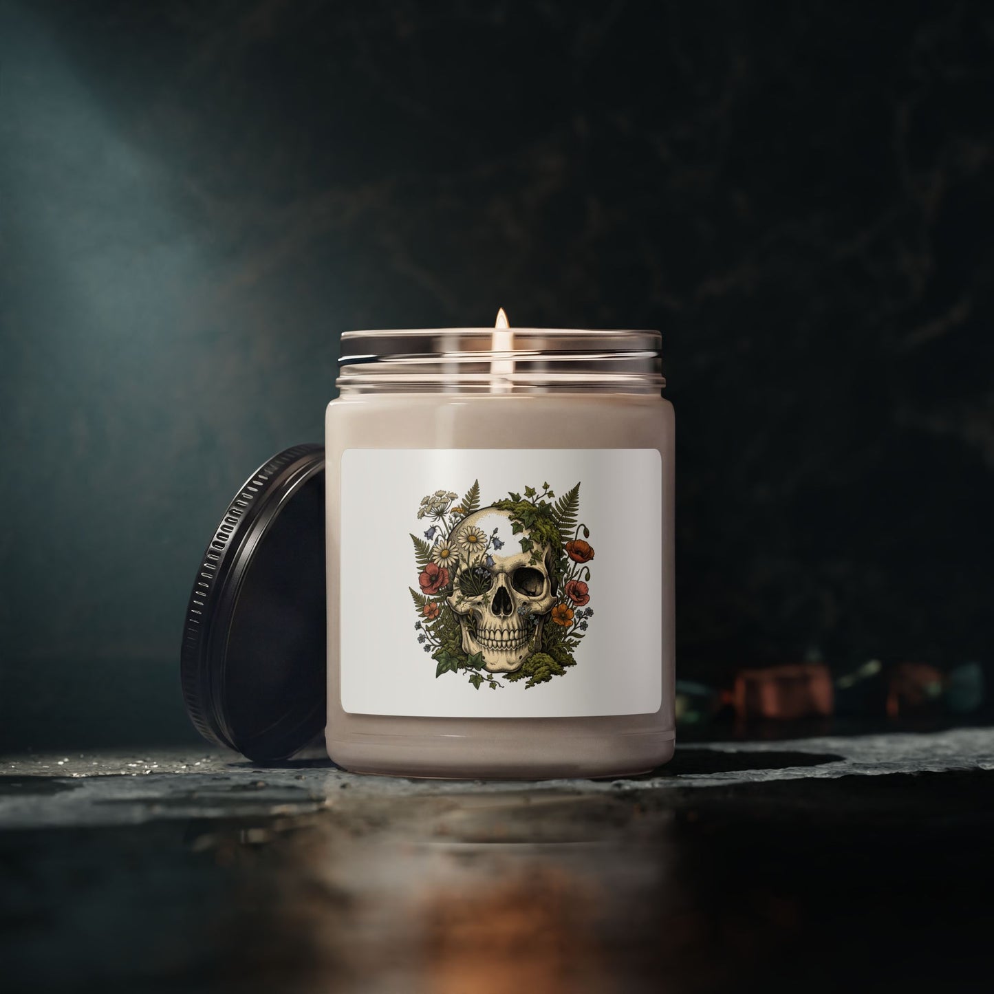 Feral-but-Free Skull Soy Candle — 9oz Grungy Botanical Scented Candle (50–60 hr)